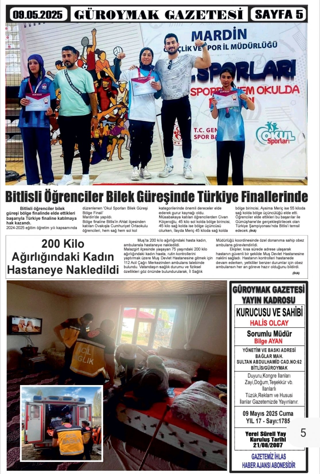 Güroymak Gazetesi  Sayılı Gazete Küpürü