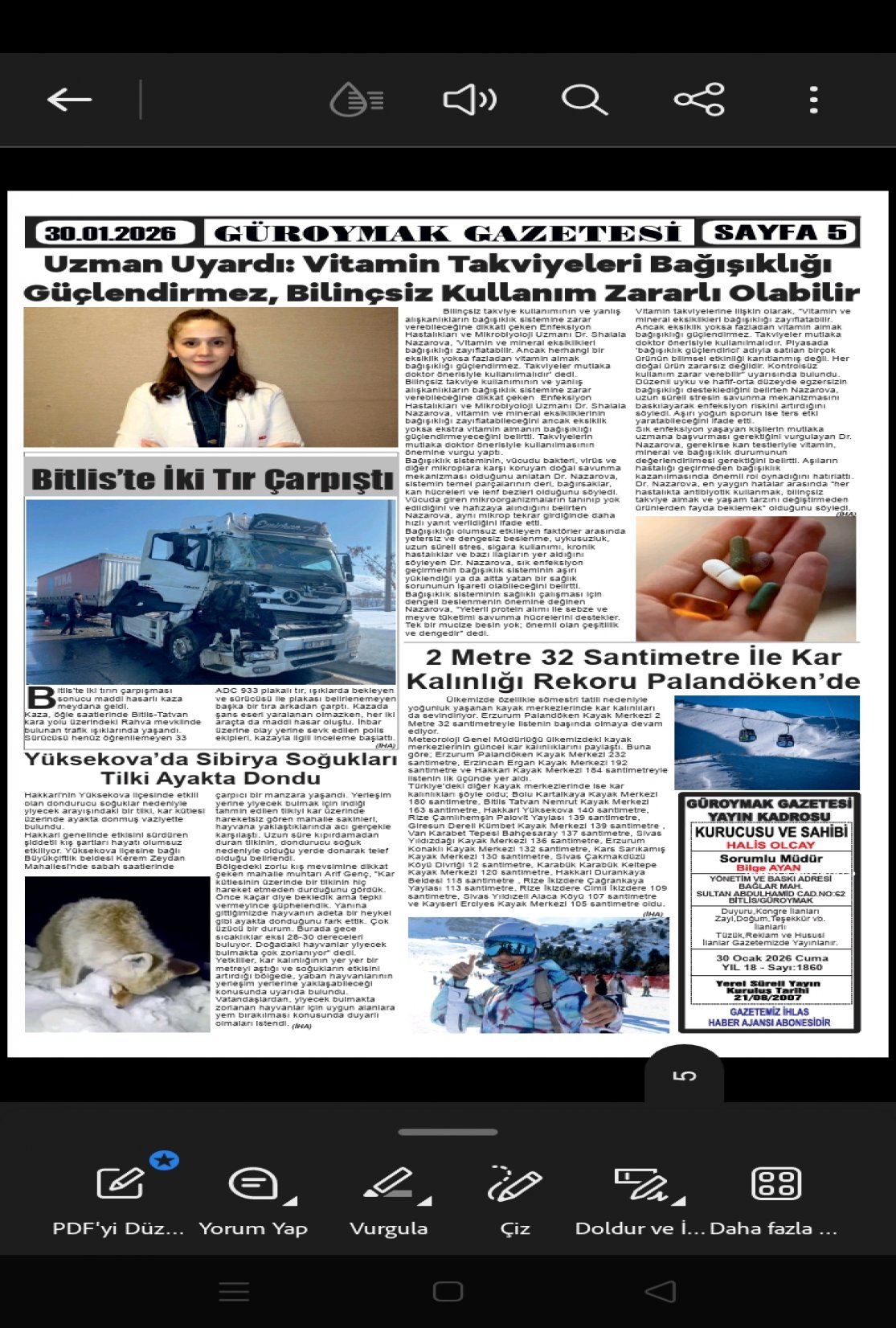 Güroymak Gazetesi  Sayılı Gazete Küpürü