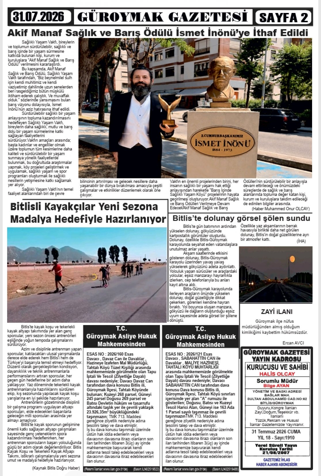 Güroymak Gazetesi  Sayılı Gazete Küpürü