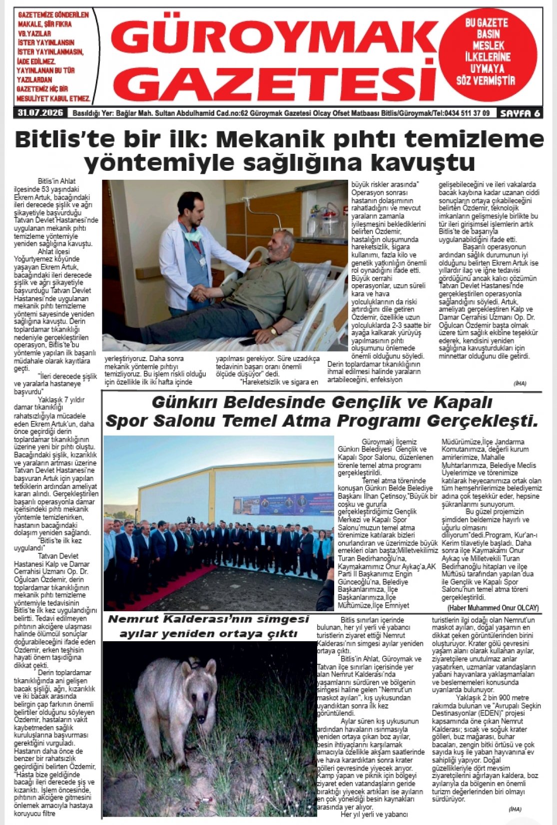 Güroymak Gazetesi  Sayılı Gazete Küpürü