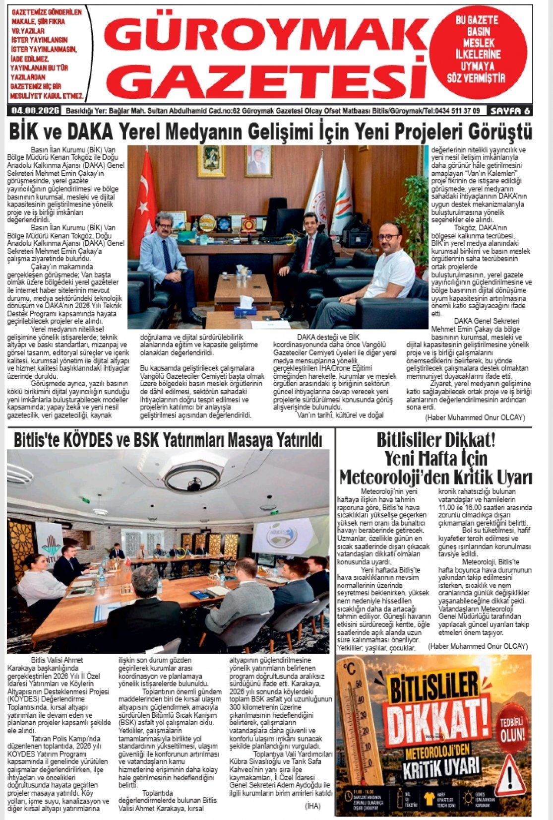 Güroymak Gazetesi  Sayılı Gazete Küpürü