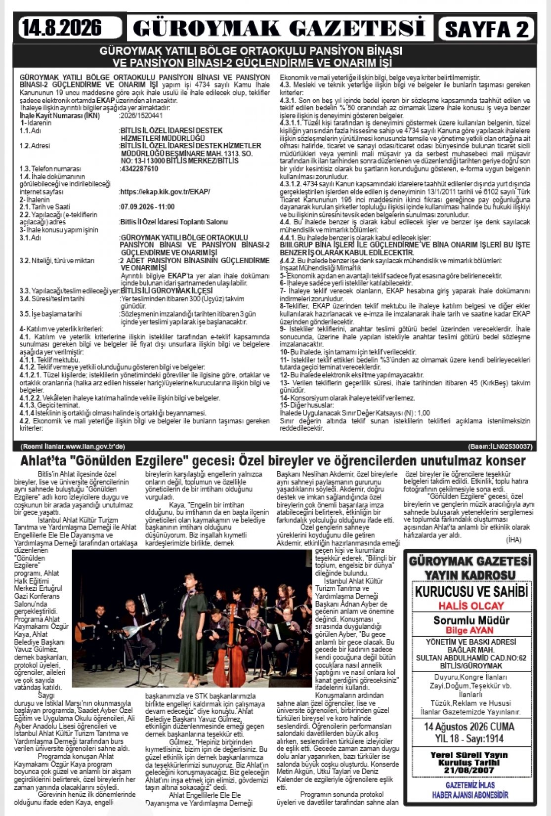 Güroymak Gazetesi  Sayılı Gazete Küpürü