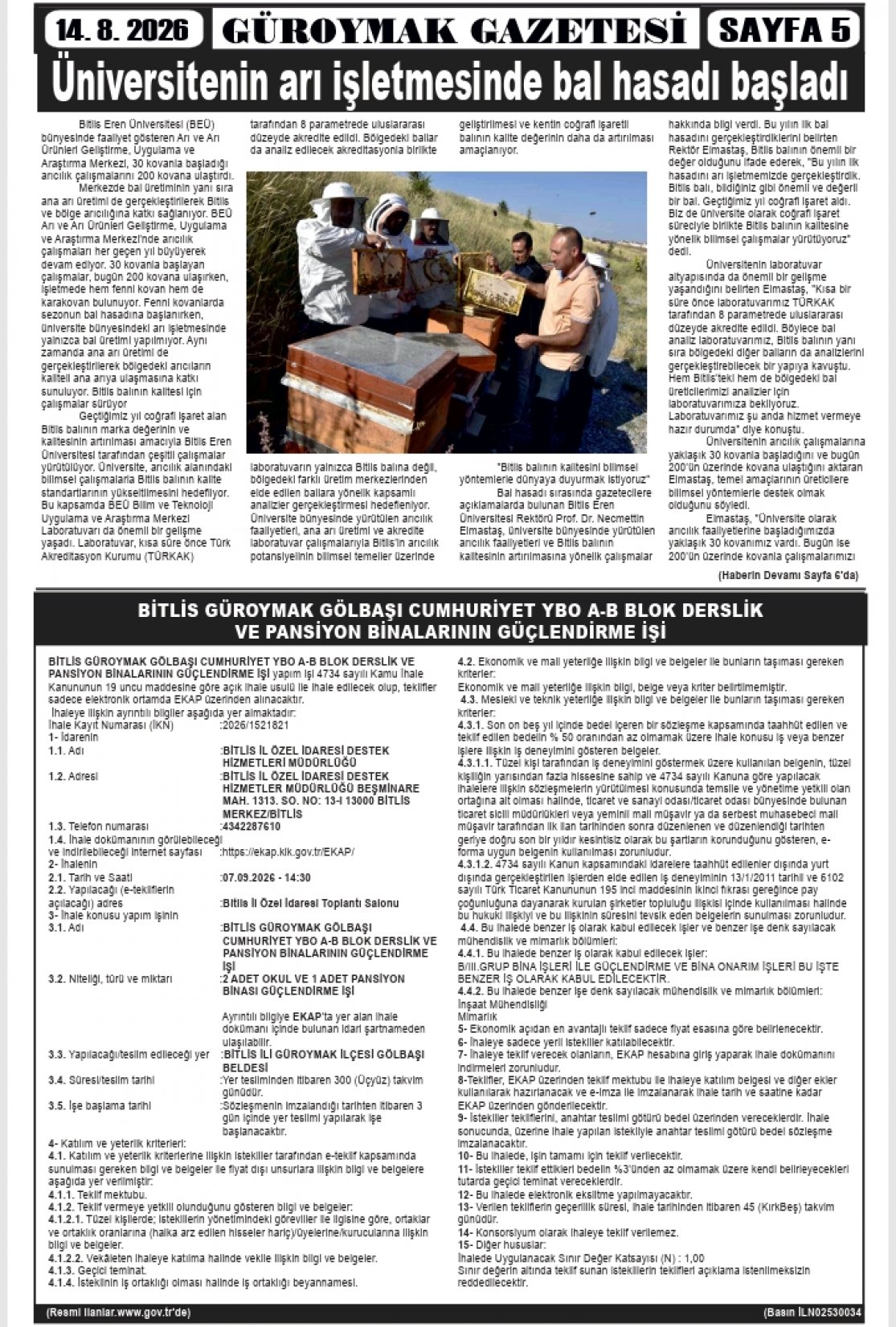 Güroymak Gazetesi  Sayılı Gazete Küpürü