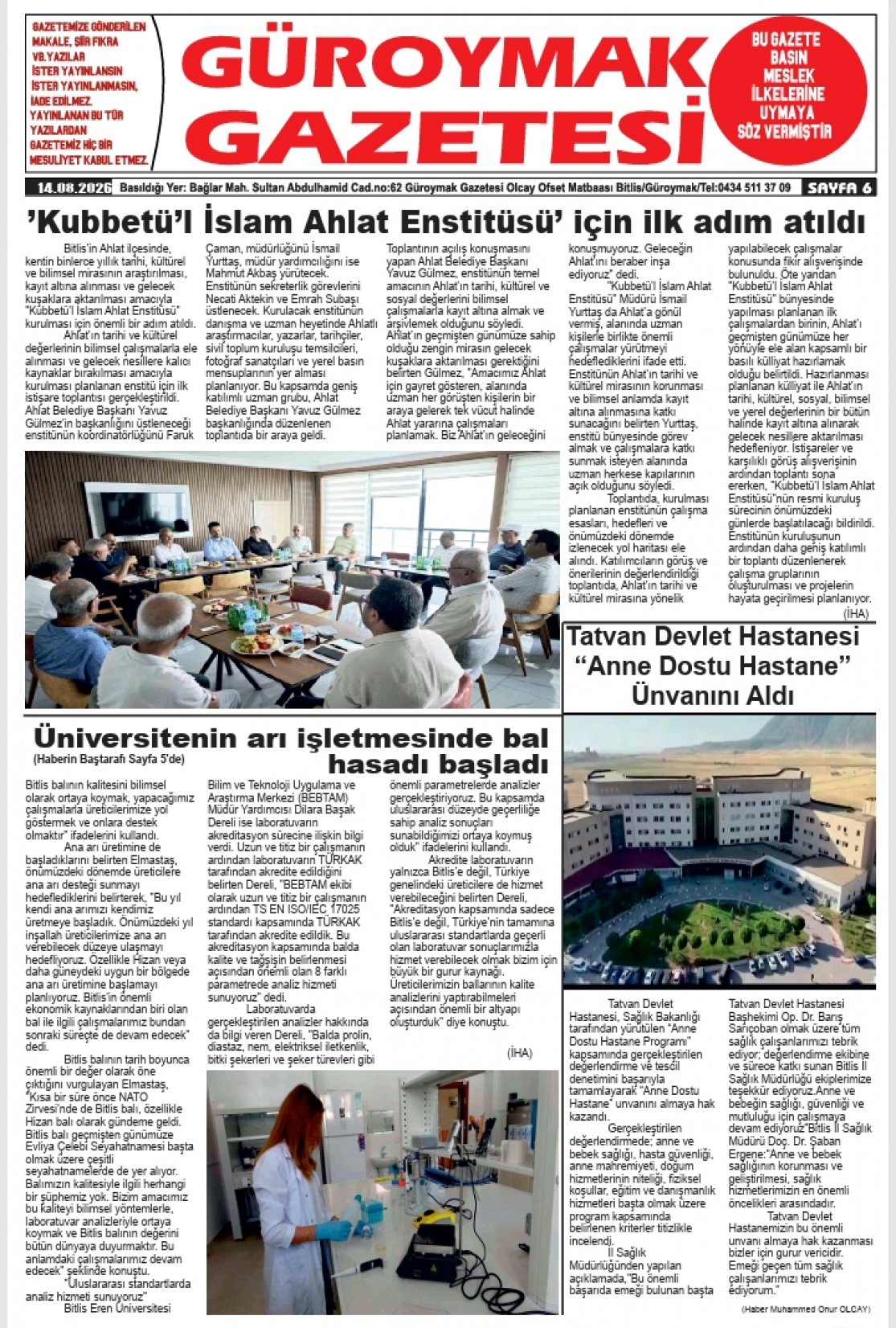 Güroymak Gazetesi  Sayılı Gazete Küpürü