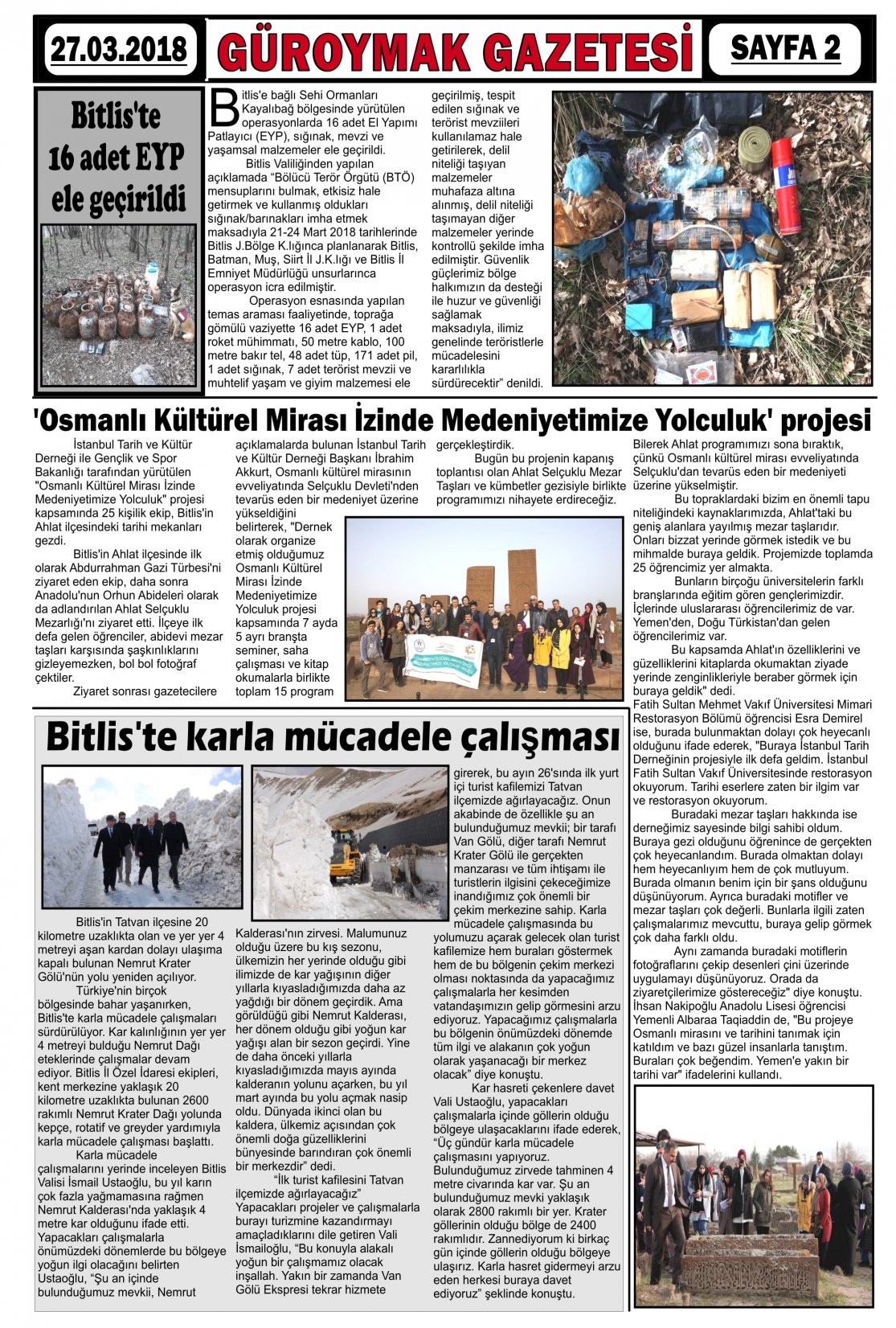 Güroymak Gazetesi  Sayılı Gazete Küpürü