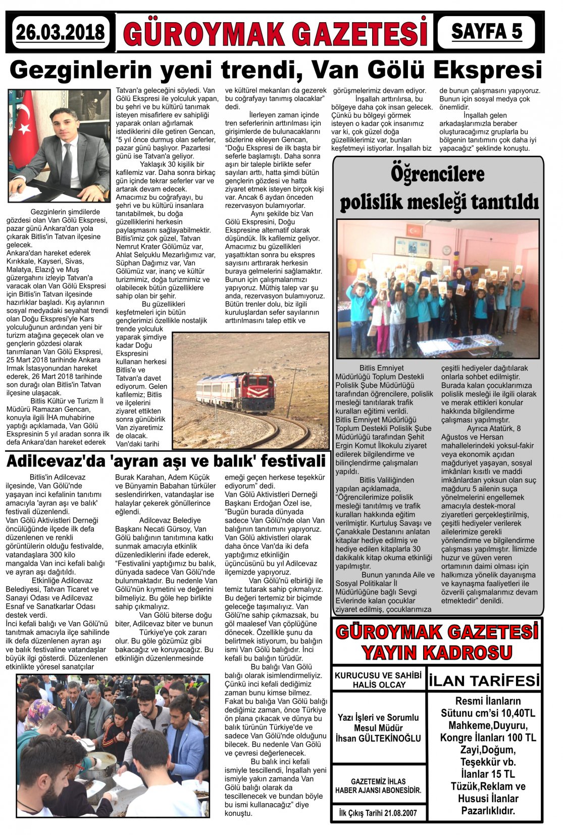 Güroymak Gazetesi  Sayılı Gazete Küpürü