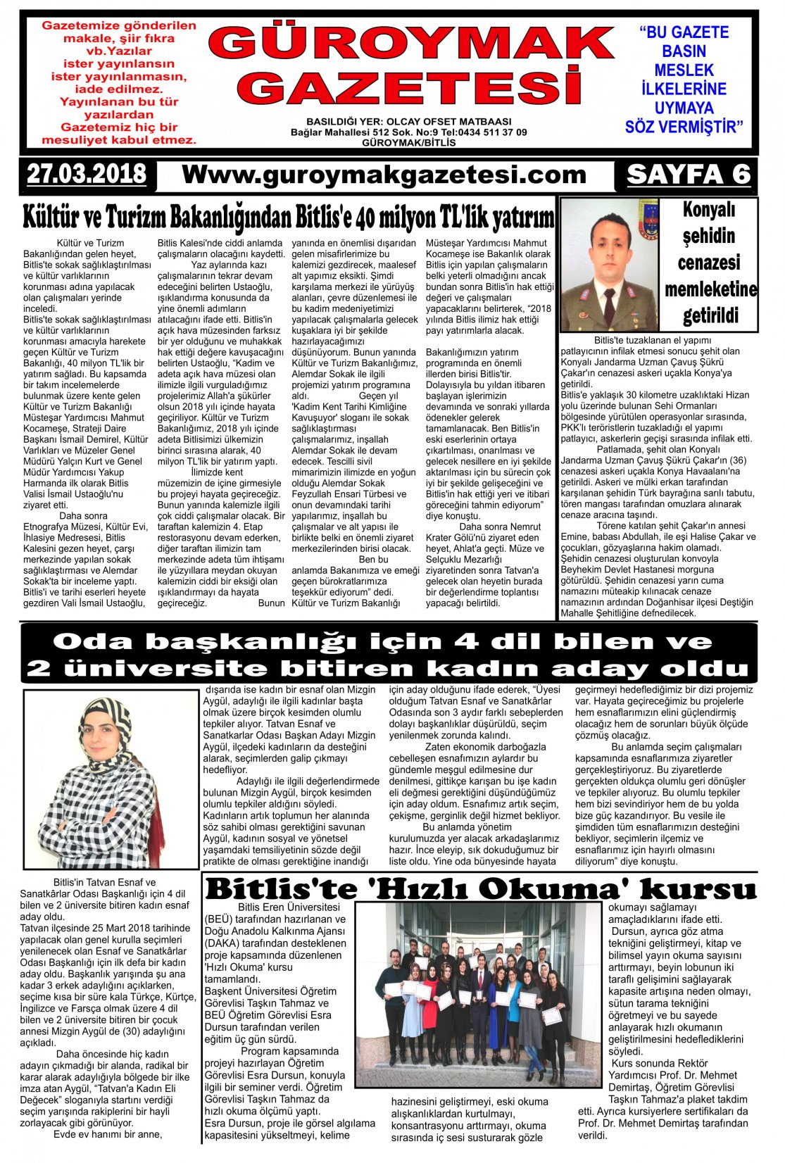 Güroymak Gazetesi  Sayılı Gazete Küpürü