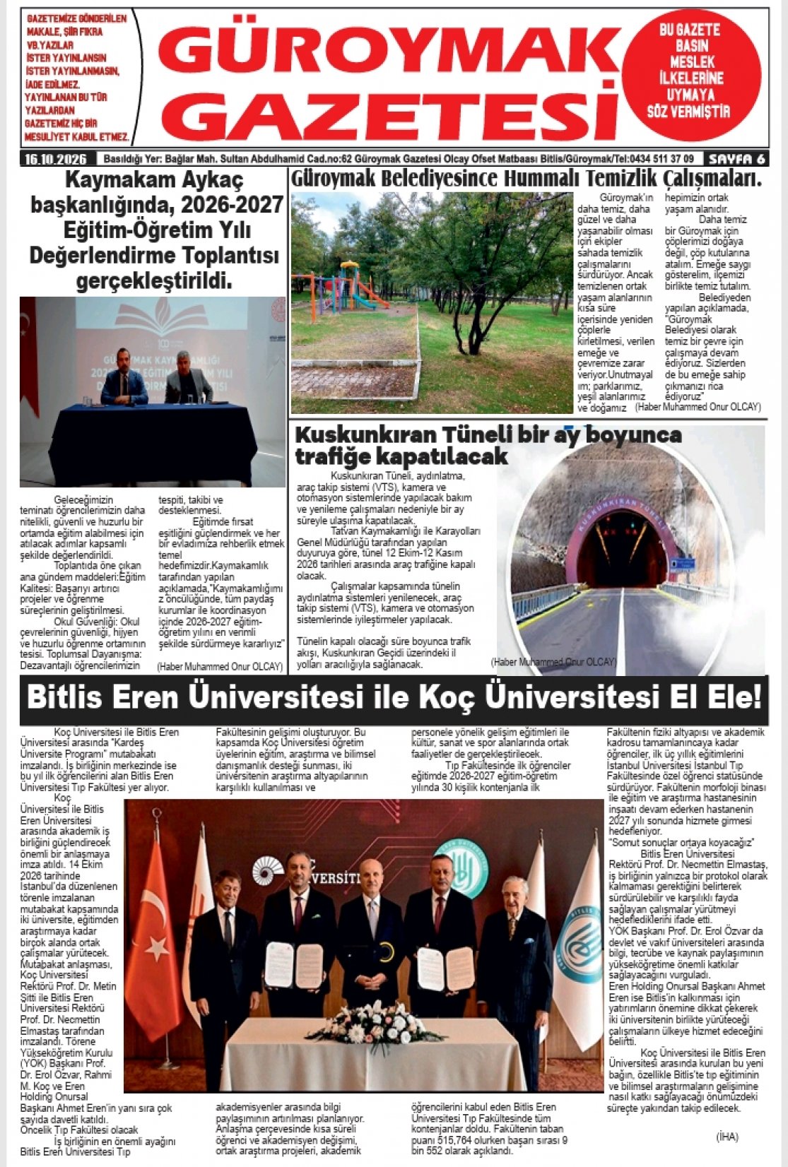 Güroymak Gazetesi  Sayılı Gazete Küpürü