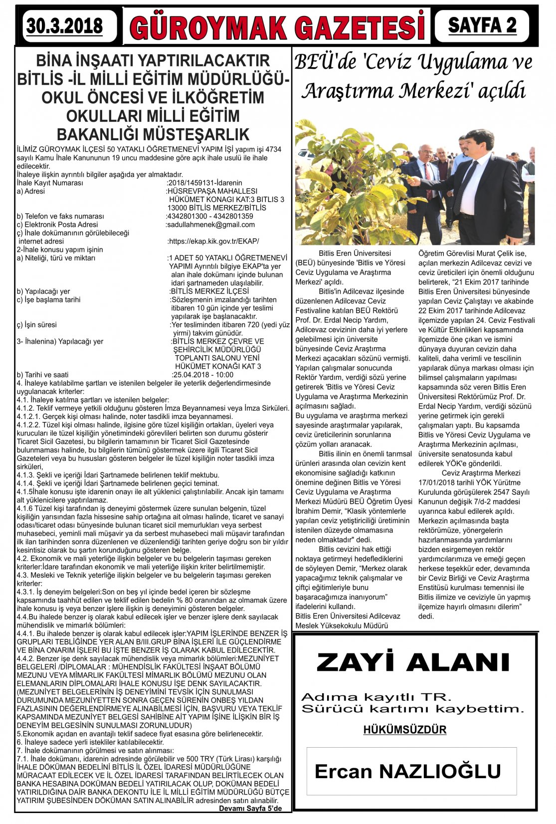 Güroymak Gazetesi  Sayılı Gazete Küpürü