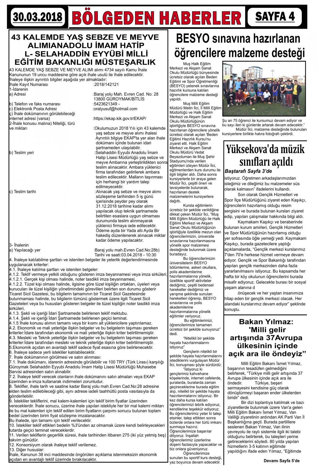 Güroymak Gazetesi  Sayılı Gazete Küpürü