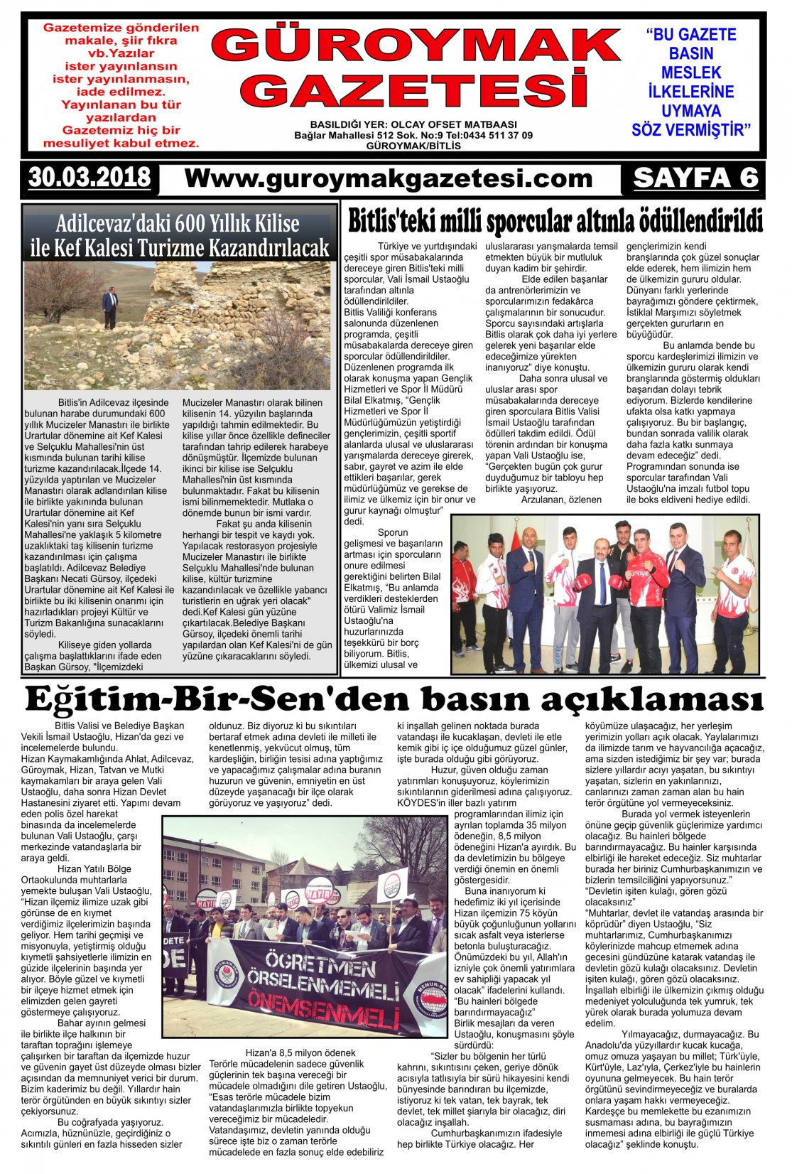 Güroymak Gazetesi  Sayılı Gazete Küpürü