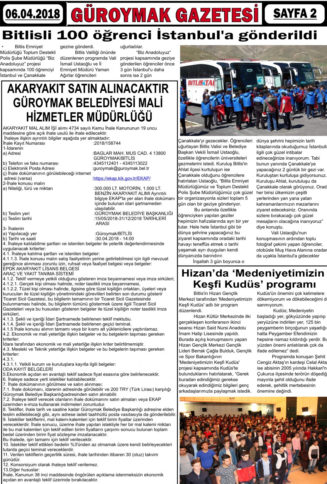 Güroymak Gazetesi  Sayılı Gazete Küpürü