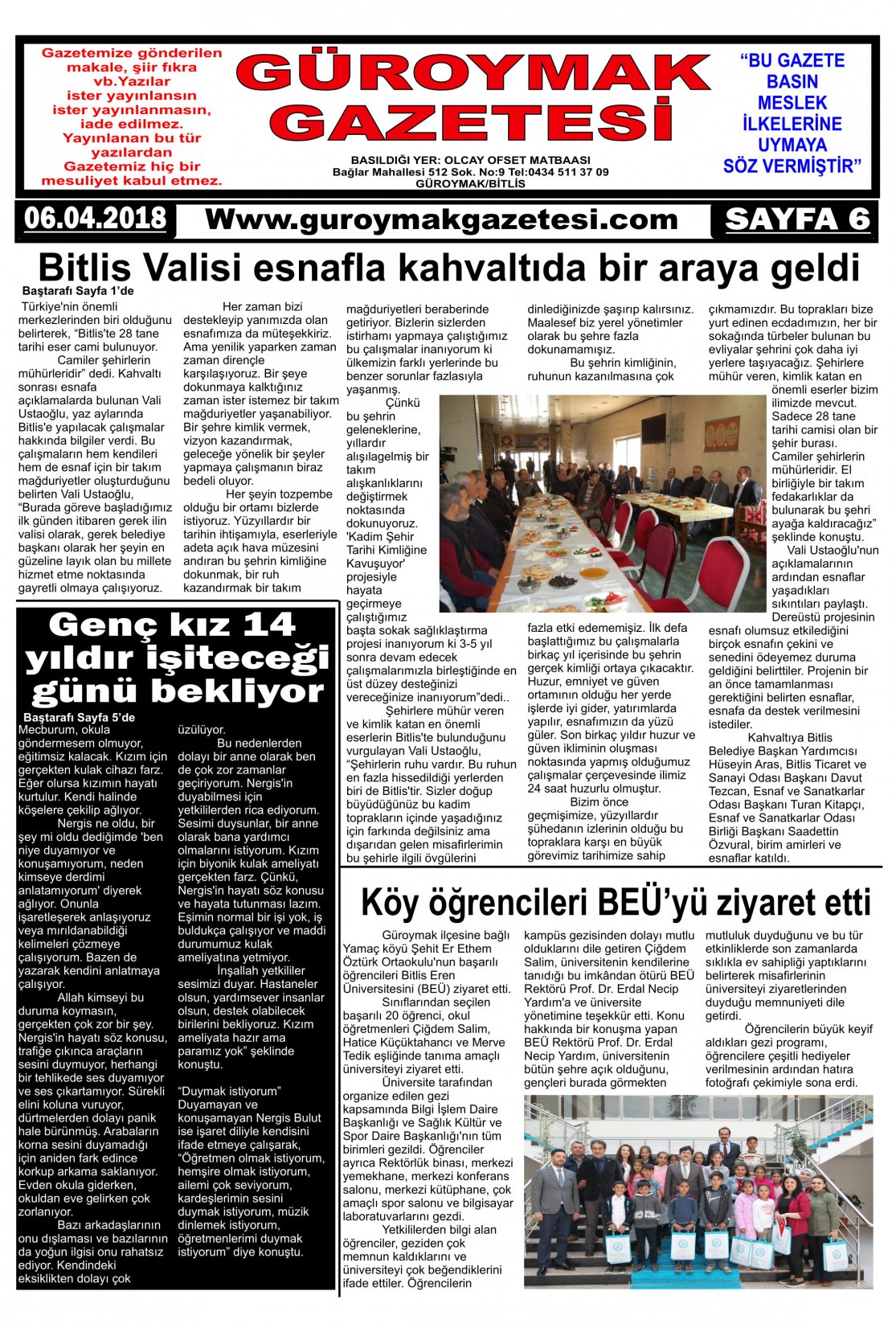 Güroymak Gazetesi  Sayılı Gazete Küpürü