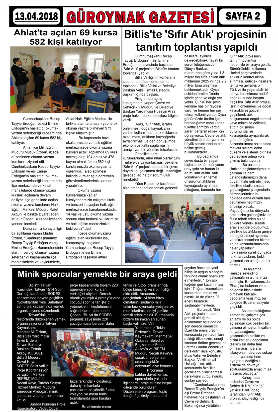Güroymak Gazetesi  Sayılı Gazete Küpürü