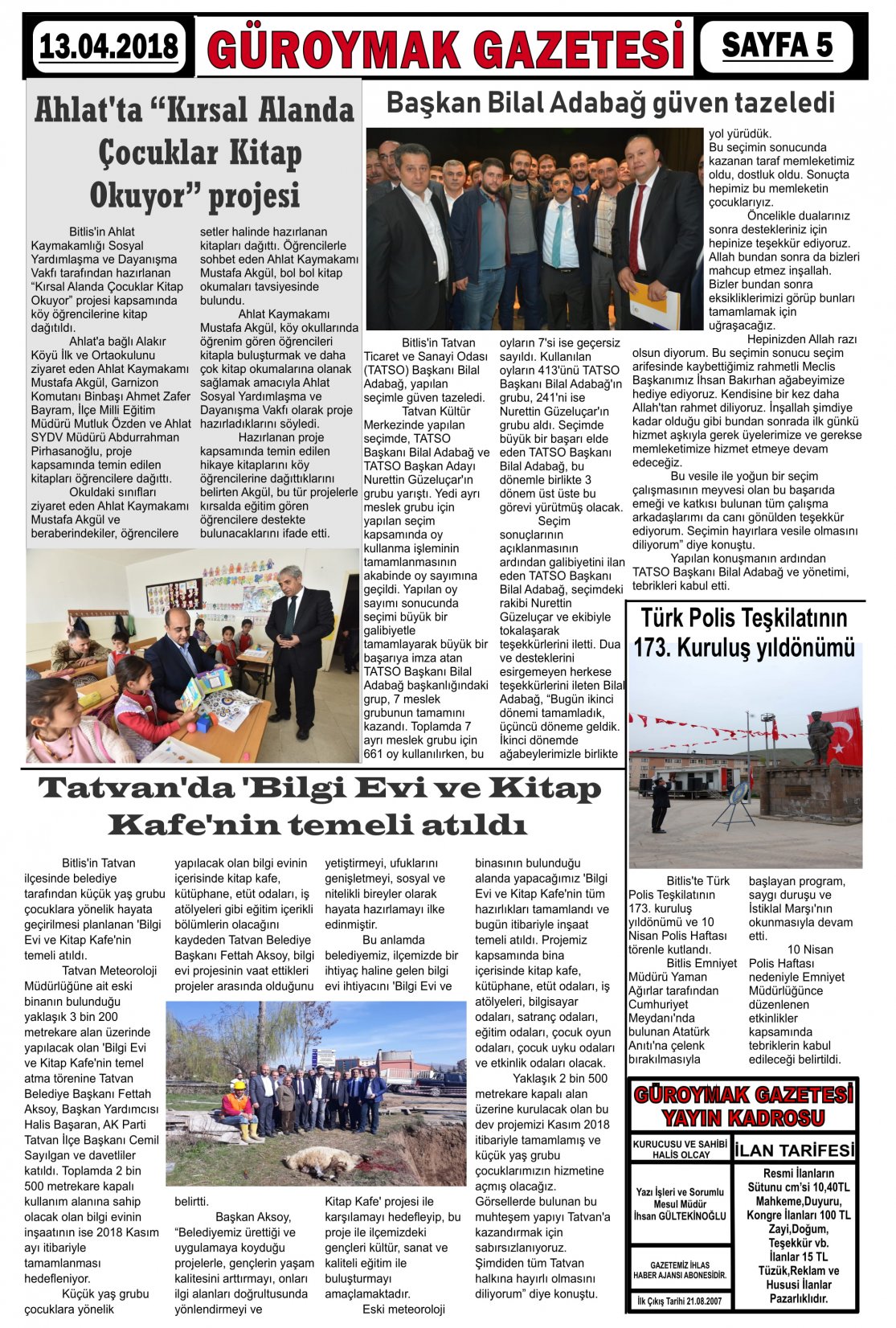 Güroymak Gazetesi  Sayılı Gazete Küpürü