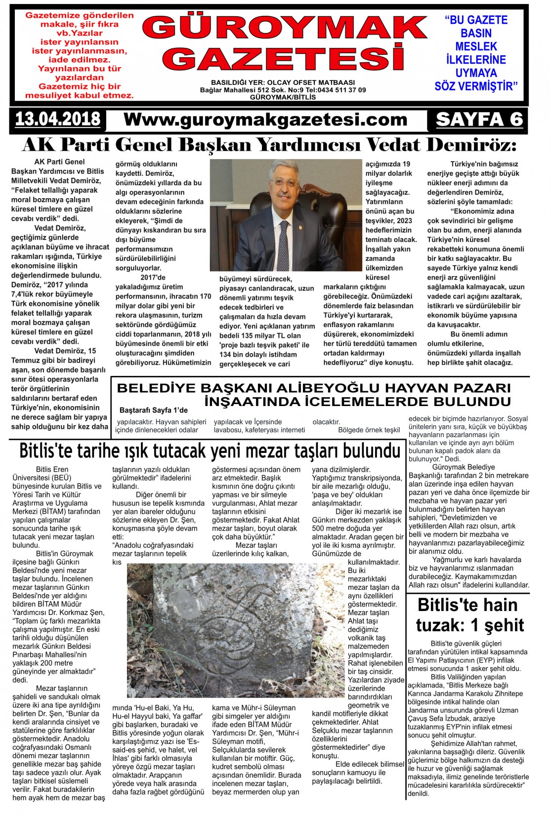 Güroymak Gazetesi  Sayılı Gazete Küpürü