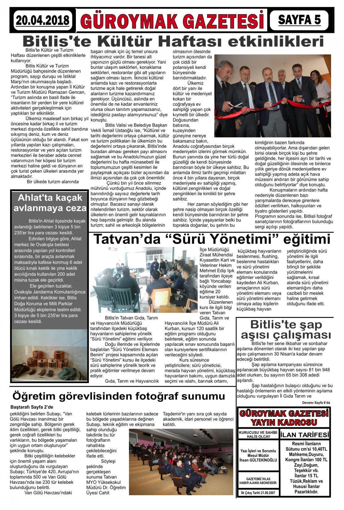 Güroymak Gazetesi  Sayılı Gazete Küpürü