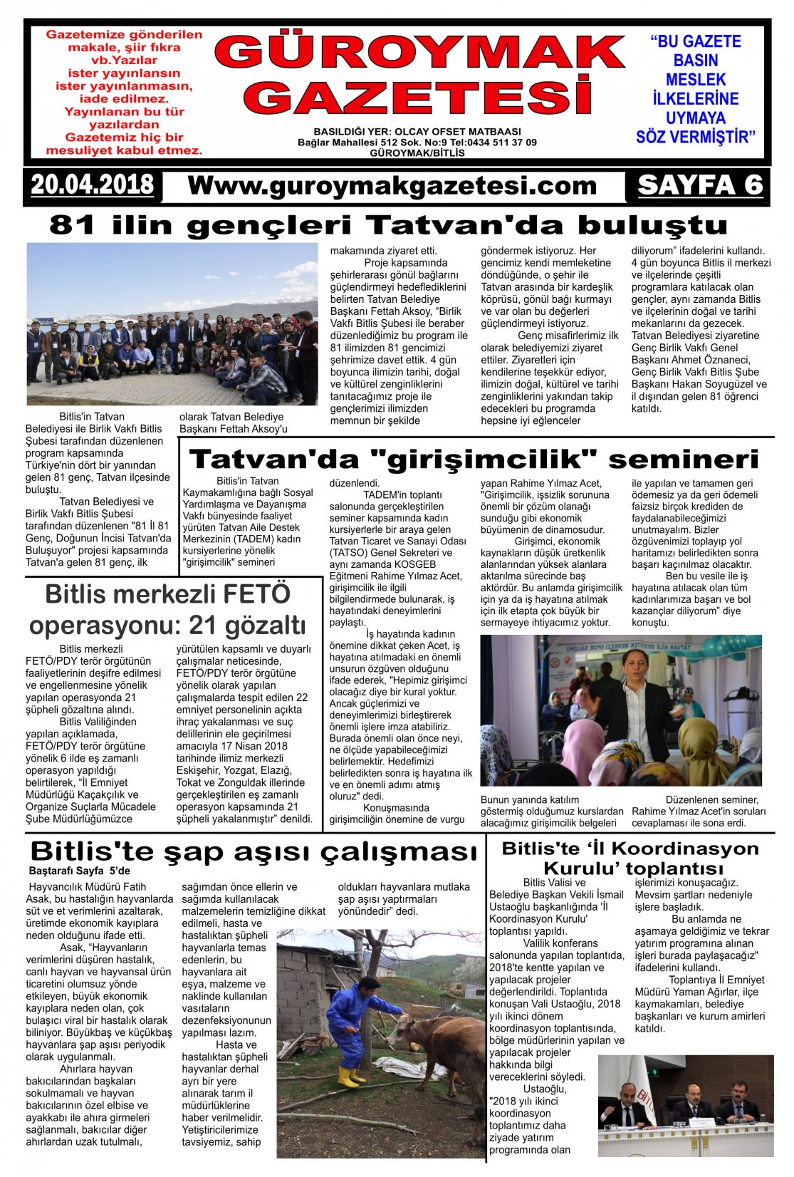 Güroymak Gazetesi  Sayılı Gazete Küpürü