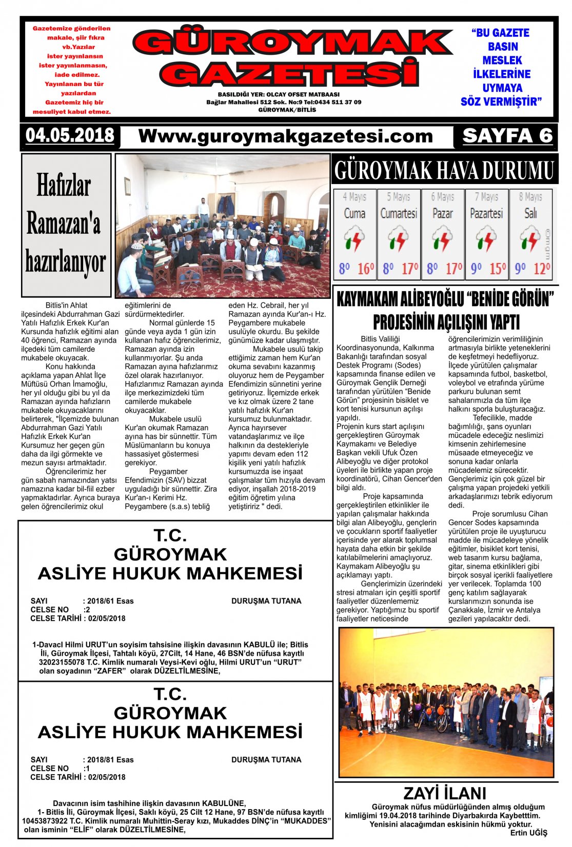 Güroymak Gazetesi  Sayılı Gazete Küpürü