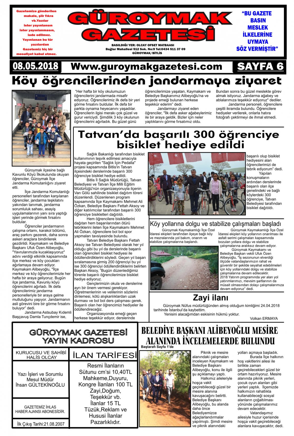 Güroymak Gazetesi  Sayılı Gazete Küpürü