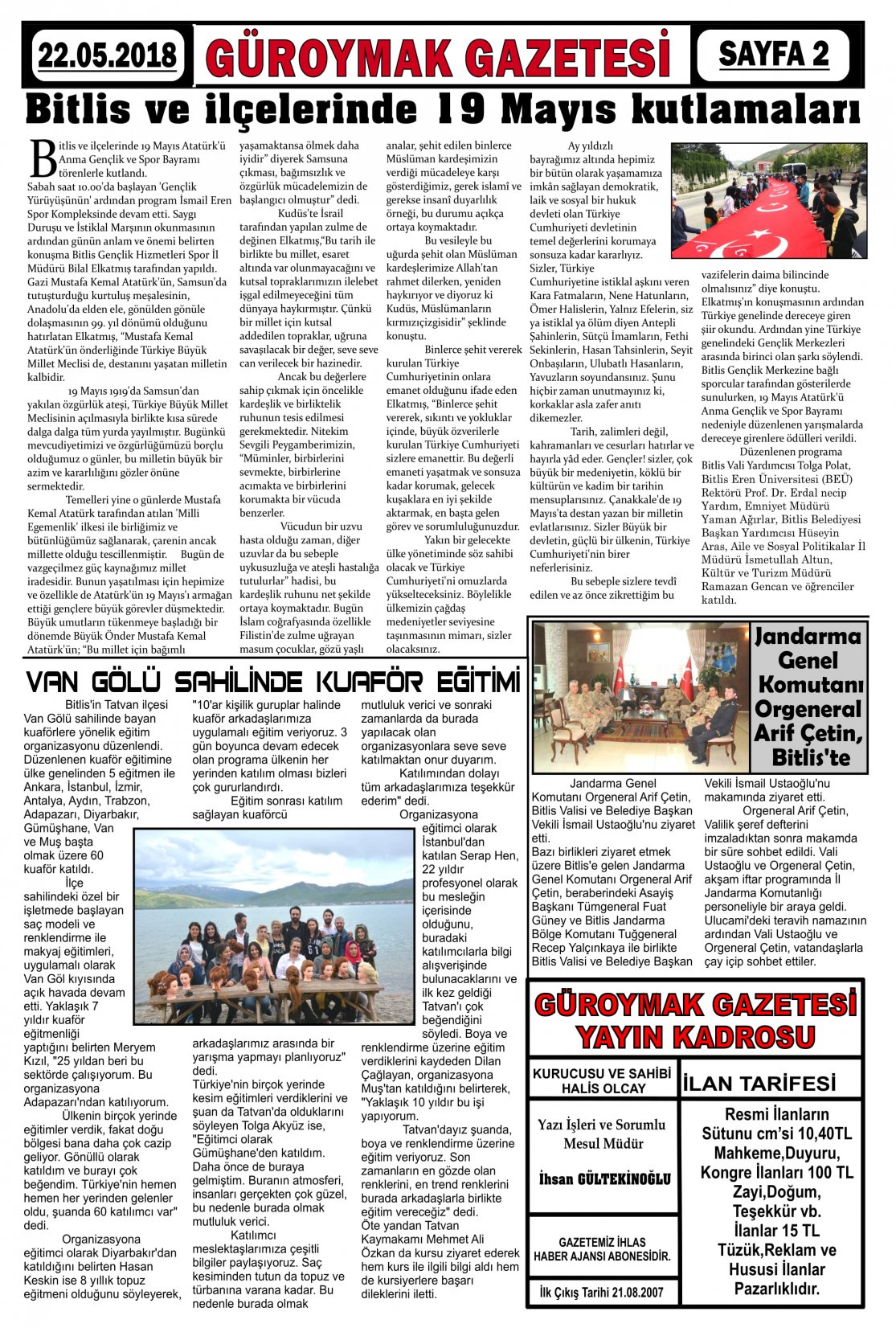 Güroymak Gazetesi  Sayılı Gazete Küpürü