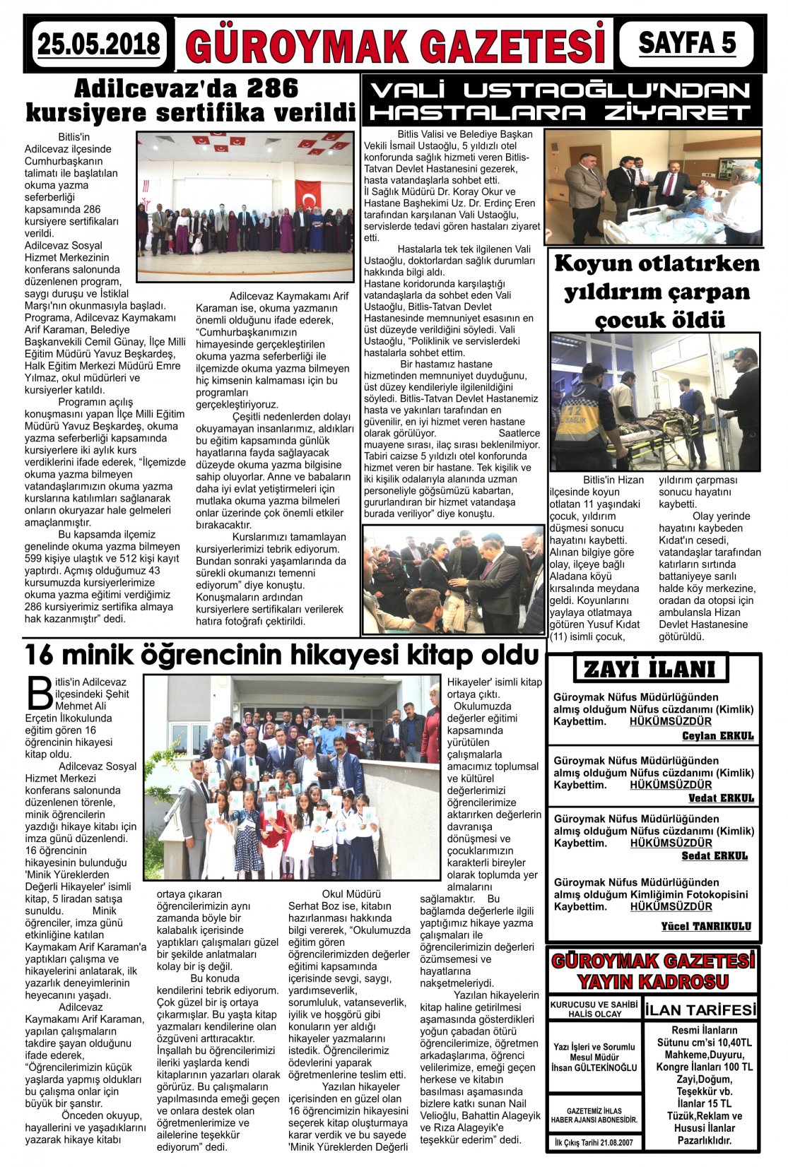 Güroymak Gazetesi  Sayılı Gazete Küpürü