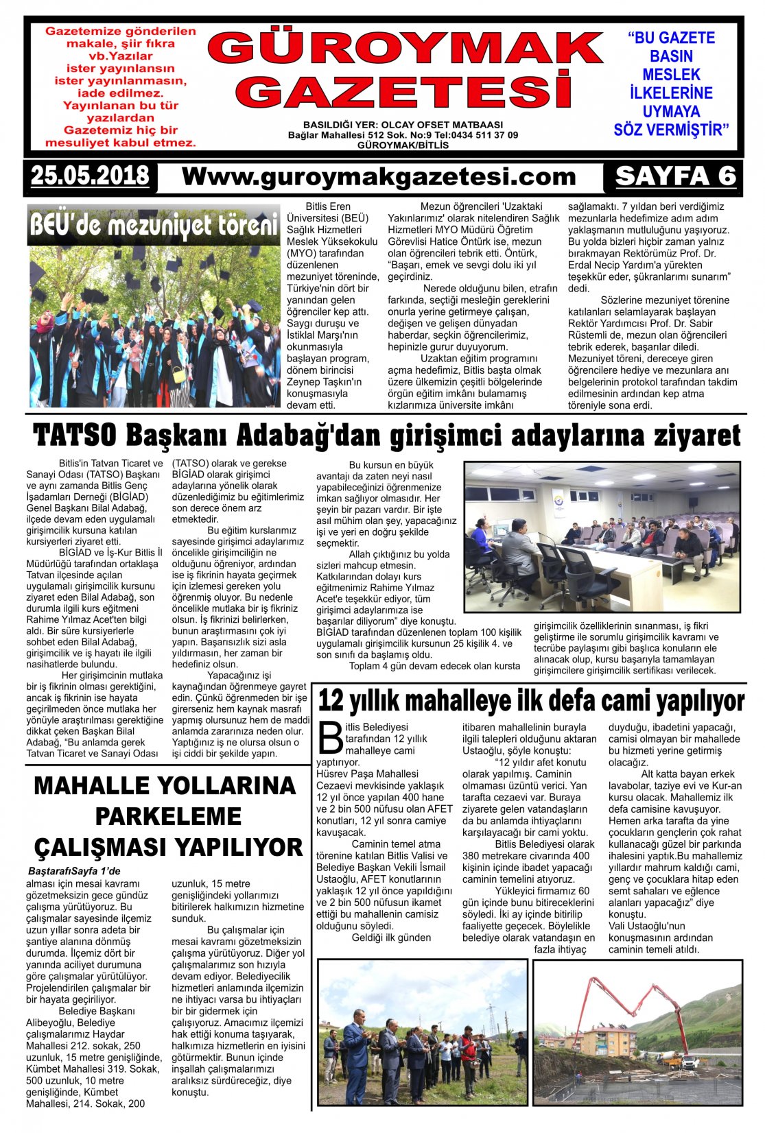 Güroymak Gazetesi  Sayılı Gazete Küpürü