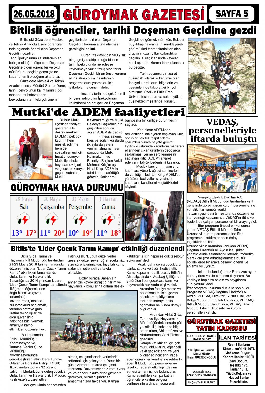 Güroymak Gazetesi  Sayılı Gazete Küpürü