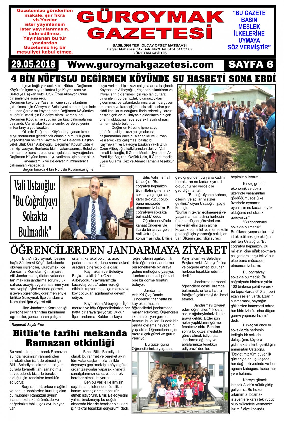 Güroymak Gazetesi  Sayılı Gazete Küpürü