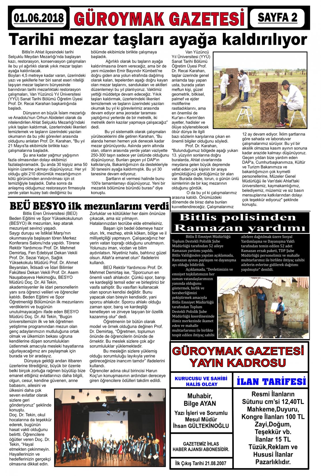 Güroymak Gazetesi  Sayılı Gazete Küpürü