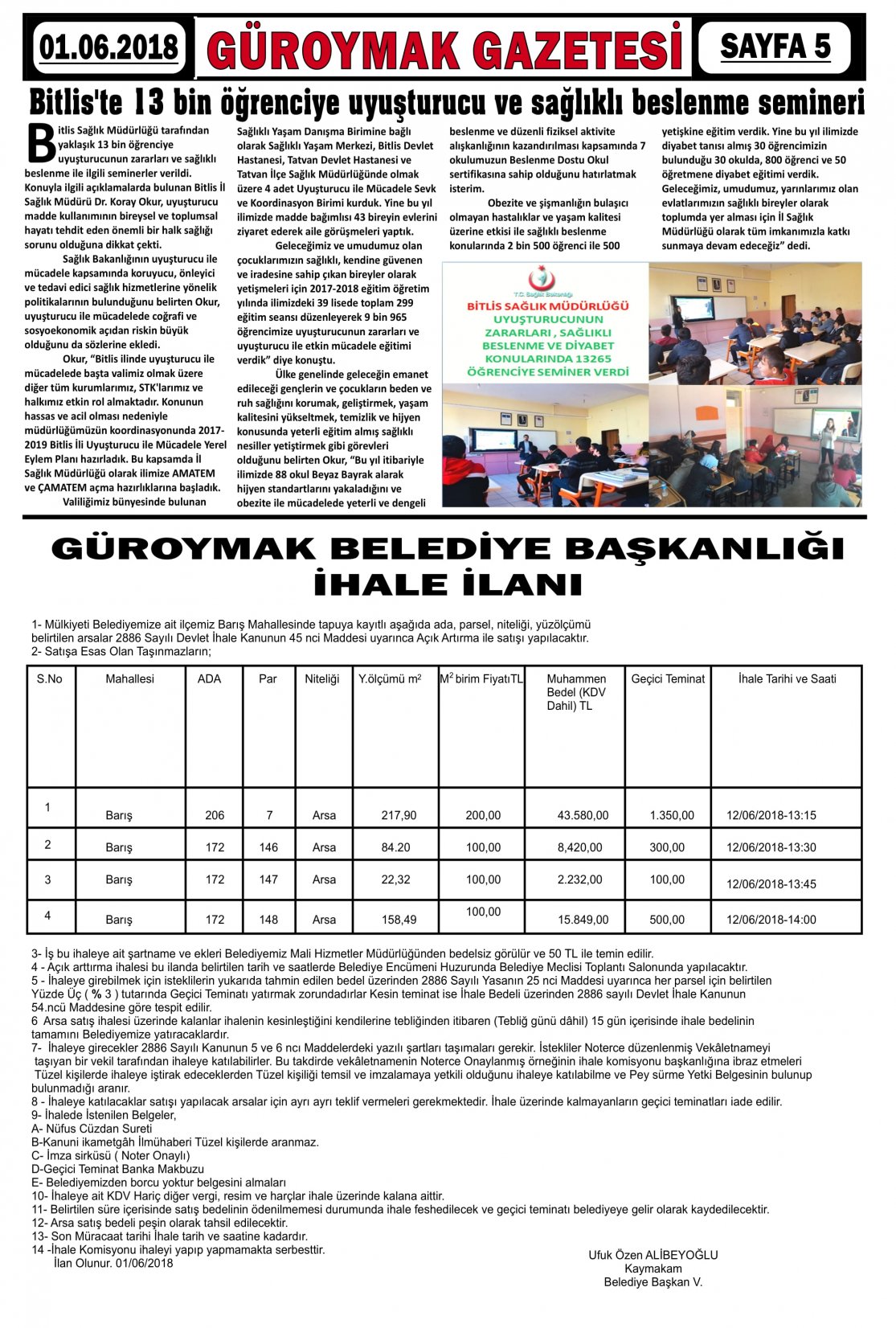Güroymak Gazetesi  Sayılı Gazete Küpürü