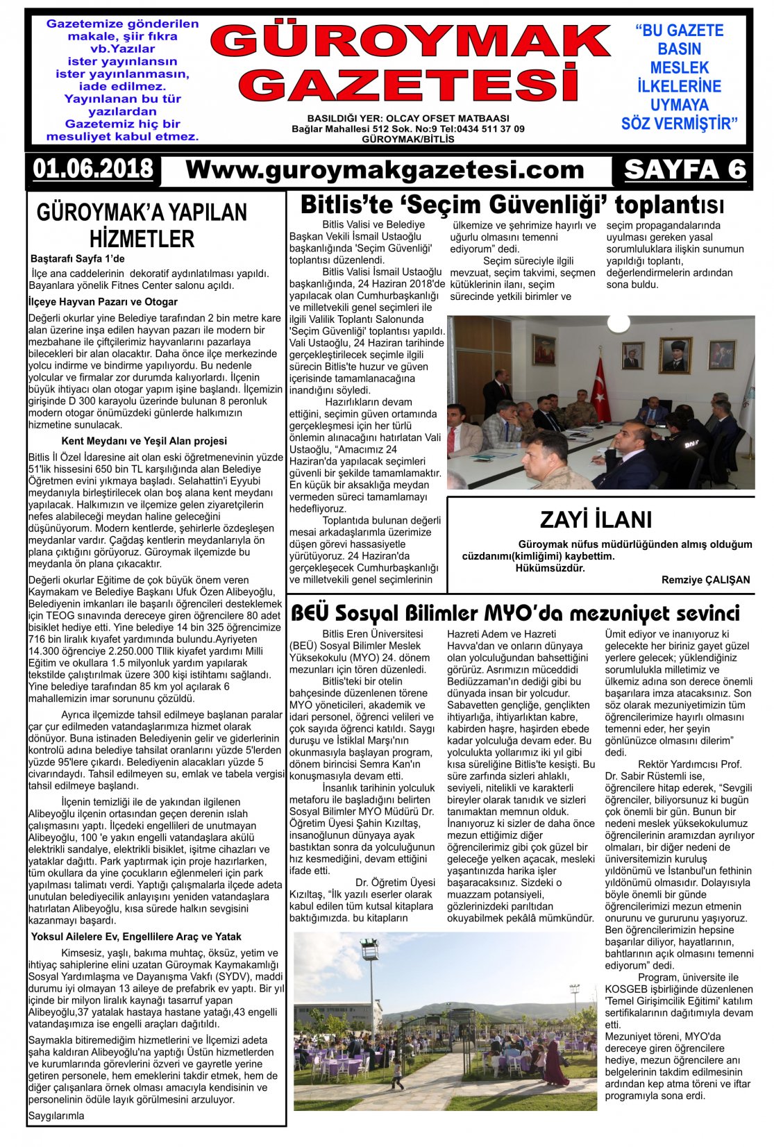 Güroymak Gazetesi  Sayılı Gazete Küpürü