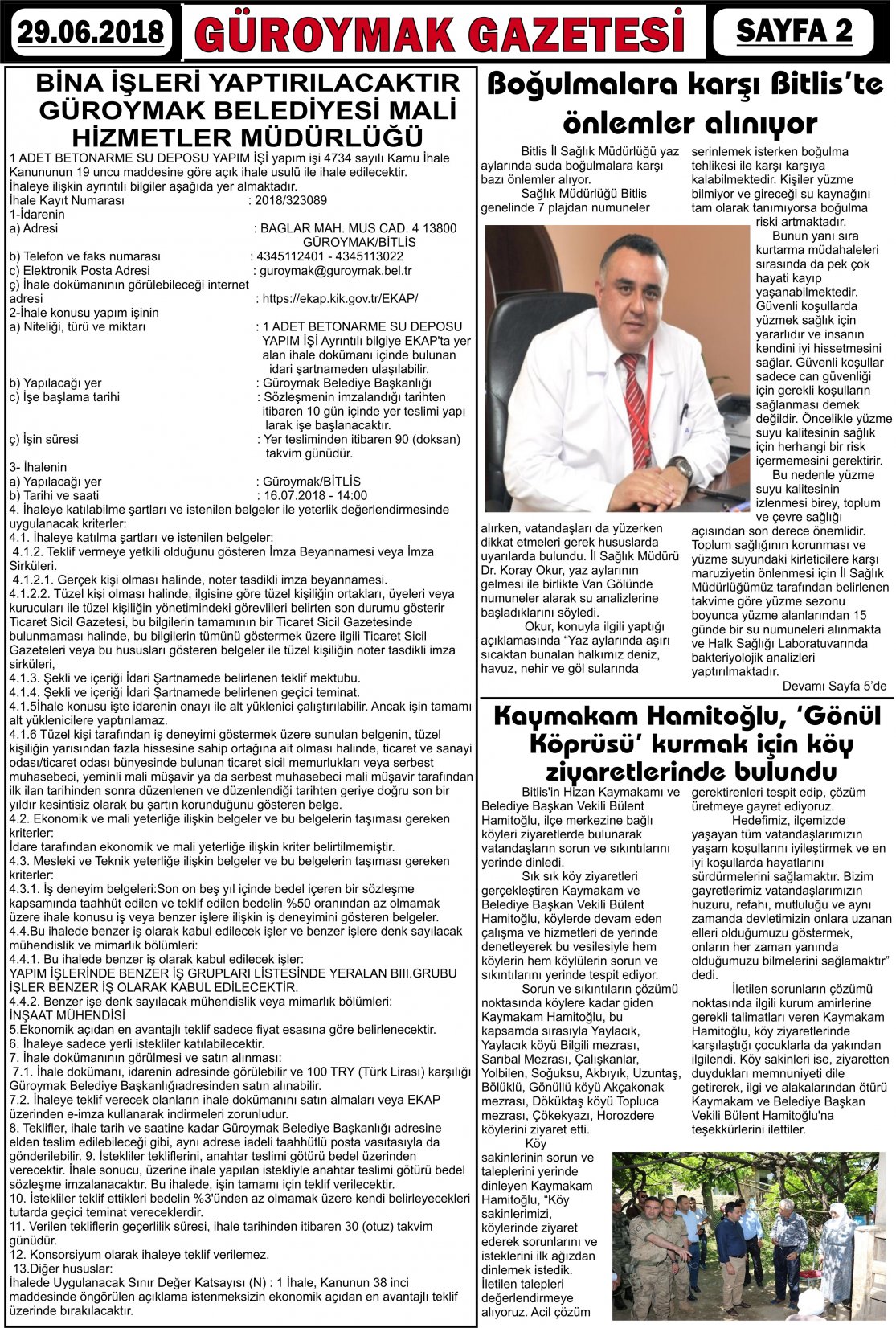 Güroymak Gazetesi  Sayılı Gazete Küpürü