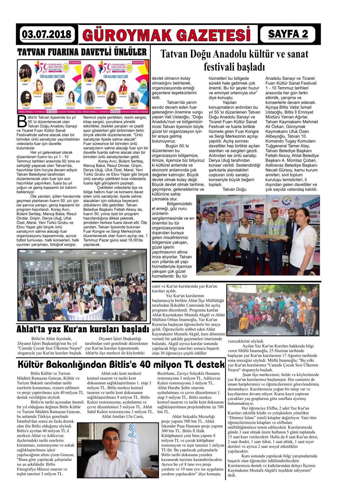 Güroymak Gazetesi  Sayılı Gazete Küpürü