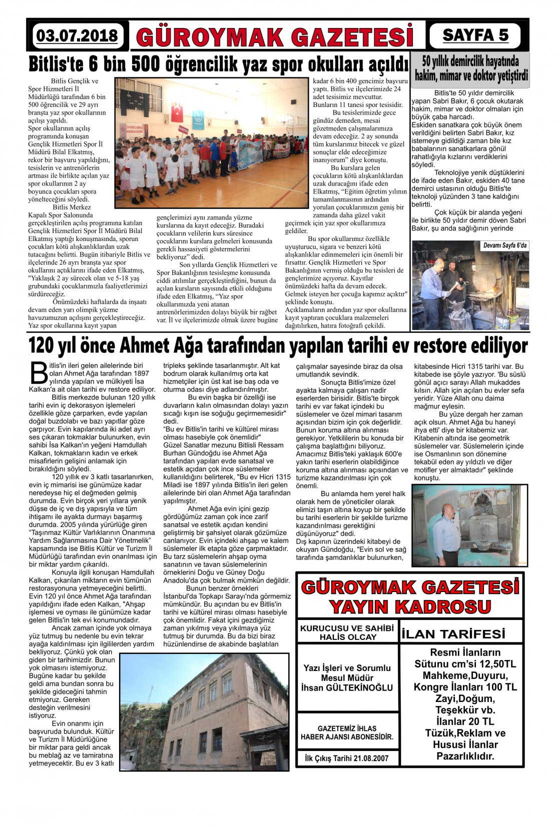 Güroymak Gazetesi  Sayılı Gazete Küpürü