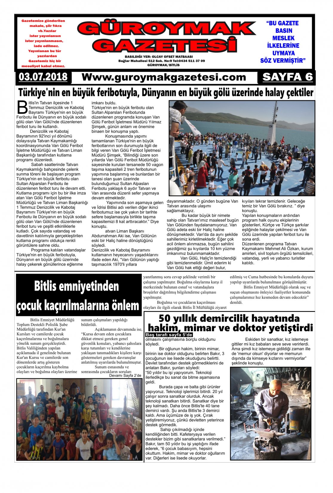 Güroymak Gazetesi  Sayılı Gazete Küpürü
