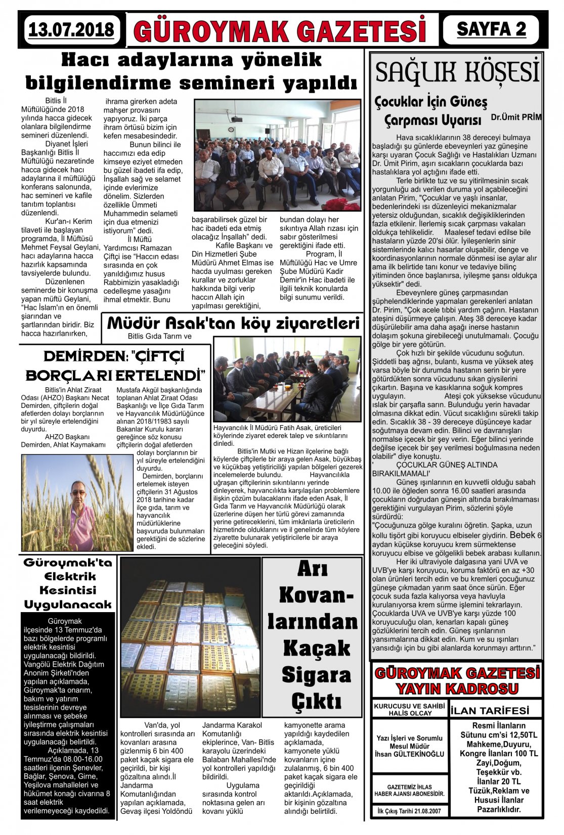 Güroymak Gazetesi  Sayılı Gazete Küpürü
