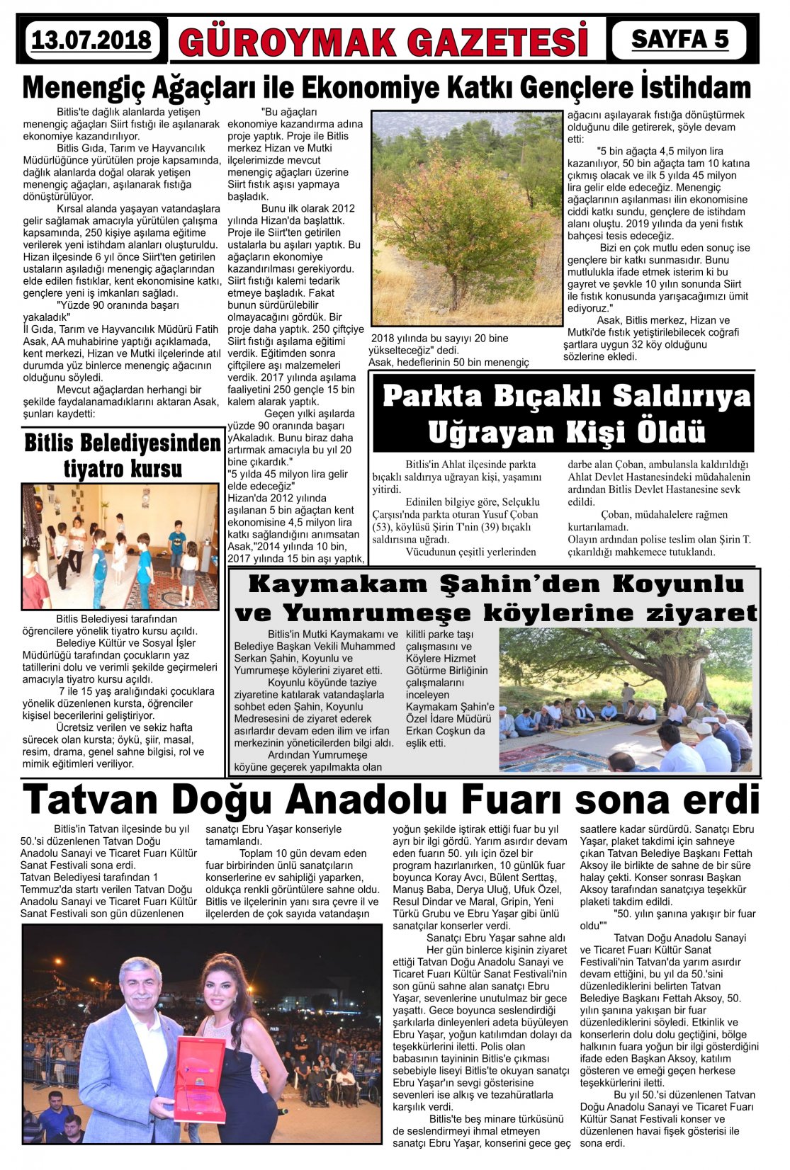 Güroymak Gazetesi  Sayılı Gazete Küpürü