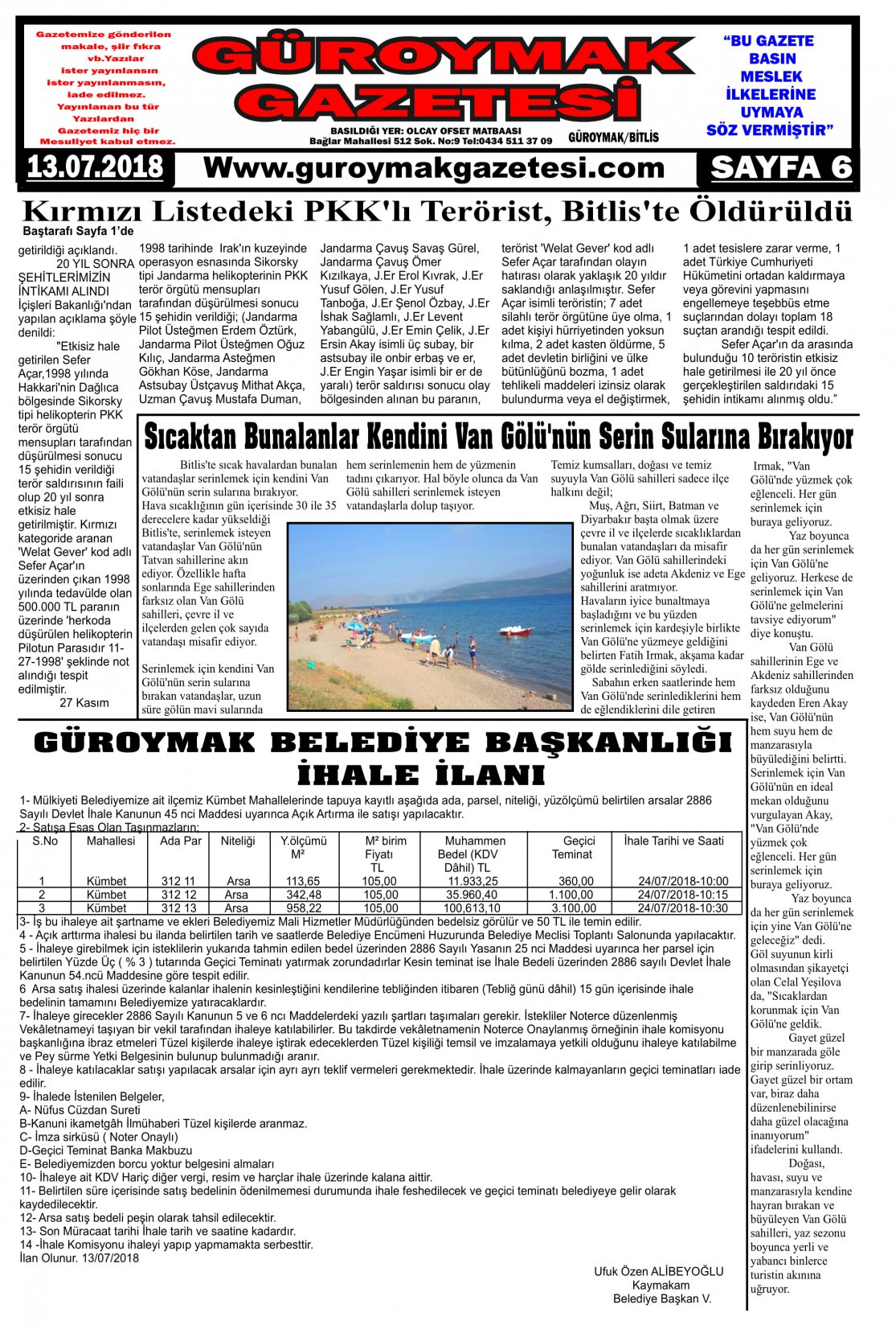 Güroymak Gazetesi  Sayılı Gazete Küpürü