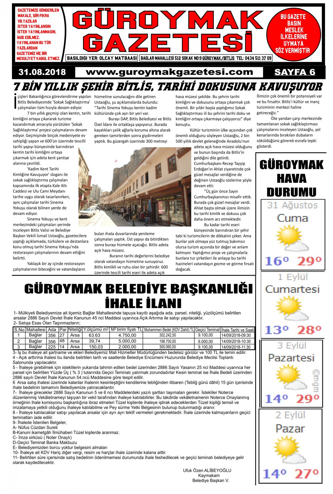 Güroymak Gazetesi  Sayılı Gazete Küpürü