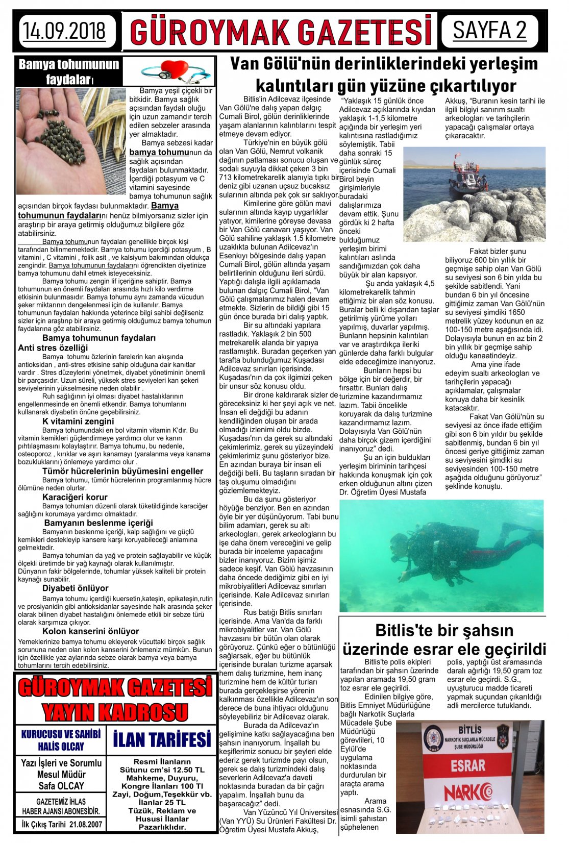 Güroymak Gazetesi  Sayılı Gazete Küpürü