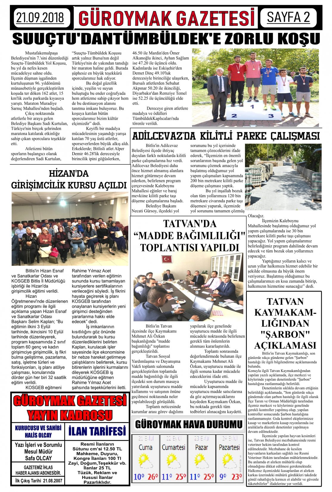 Güroymak Gazetesi  Sayılı Gazete Küpürü