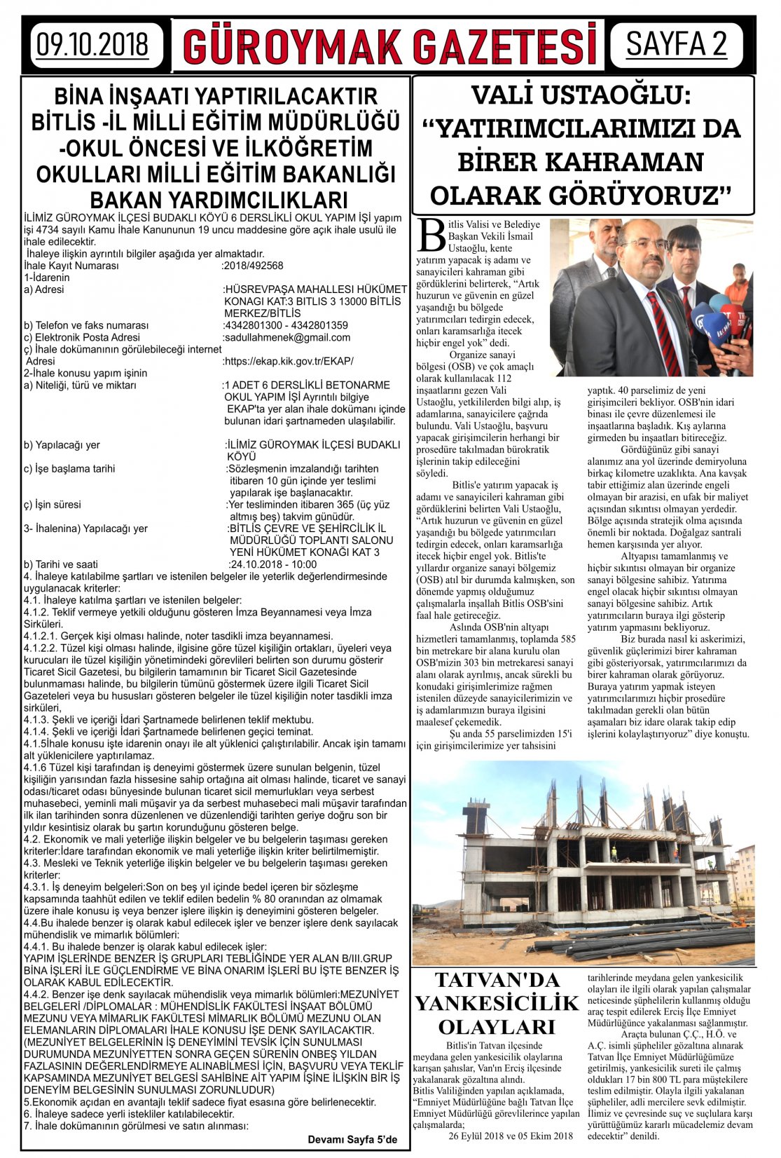 Güroymak Gazetesi  Sayılı Gazete Küpürü