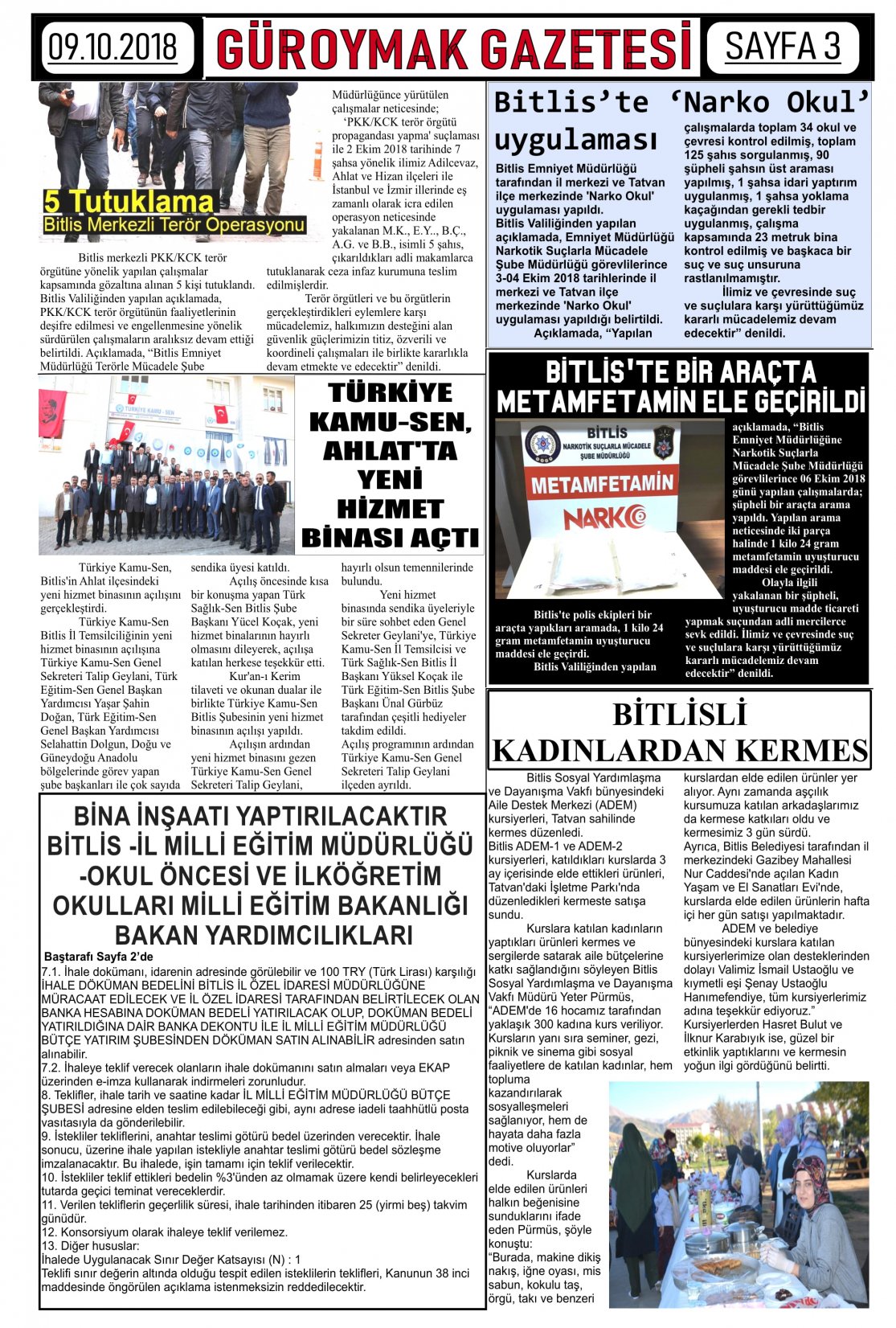 Güroymak Gazetesi  Sayılı Gazete Küpürü
