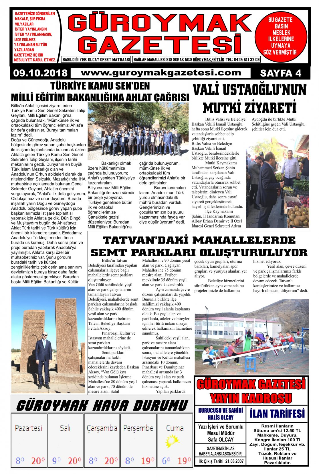Güroymak Gazetesi  Sayılı Gazete Küpürü