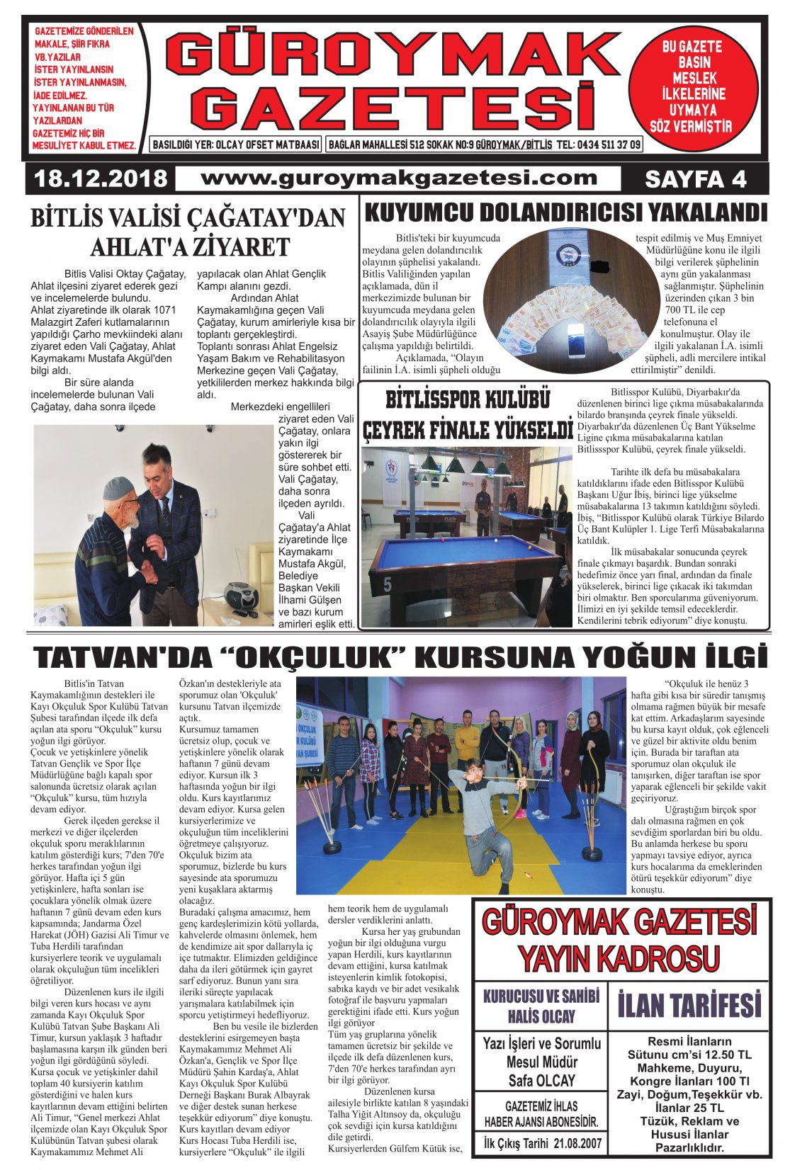 Güroymak Gazetesi  Sayılı Gazete Küpürü